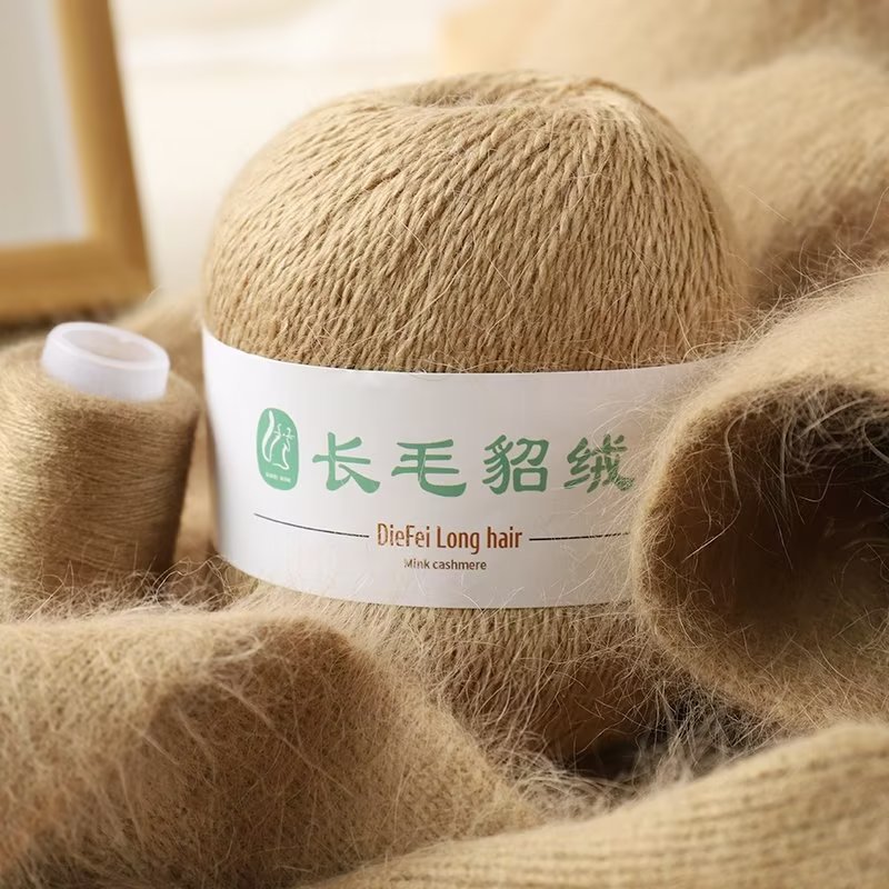 长毛貂绒线手工编织毛衣外套围巾