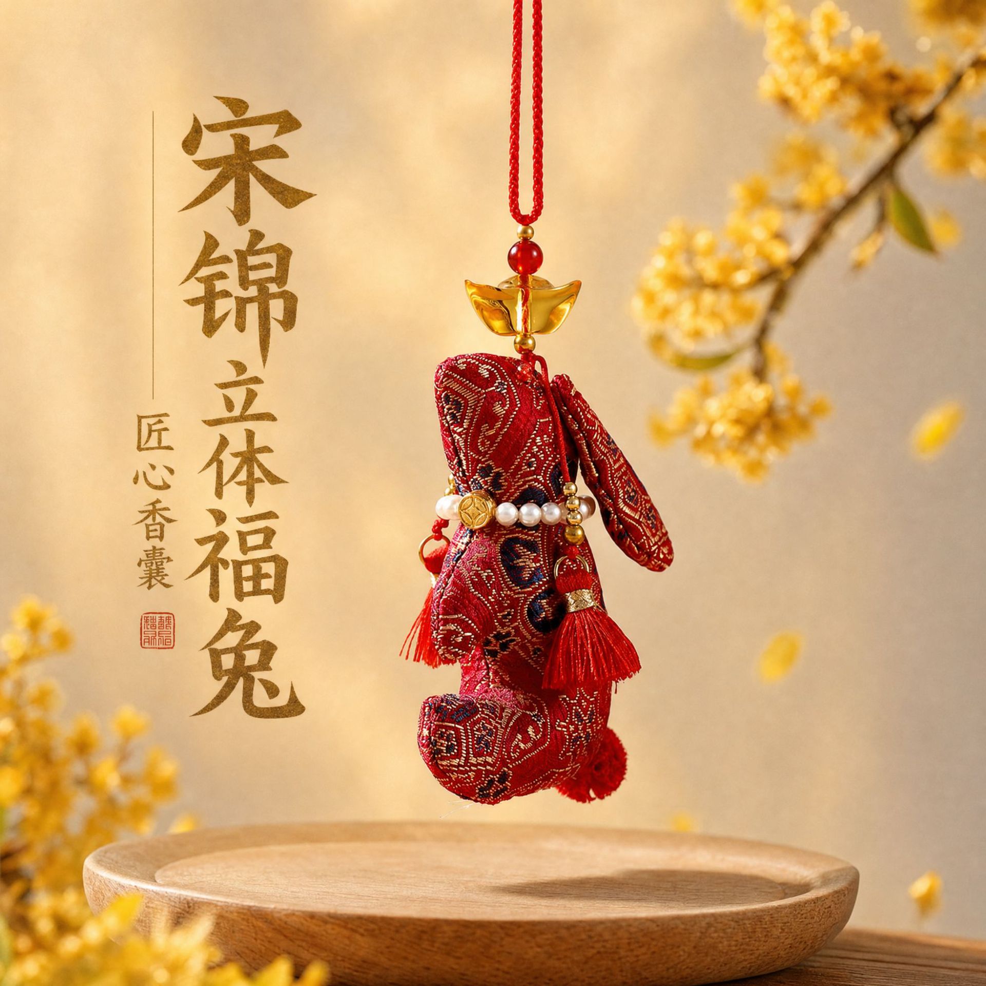 国潮宋锦兔子祈福香囊挂件