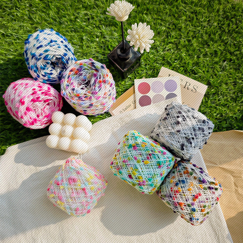 围巾线配线乒乓纱豆豆线点点纱手工编织彩色球球豆豆毛线棒针线