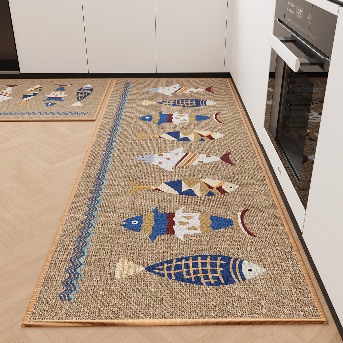 亚麻厨房地垫防滑防油吸水垫门口耐脏脚垫家用免洗长条地毯