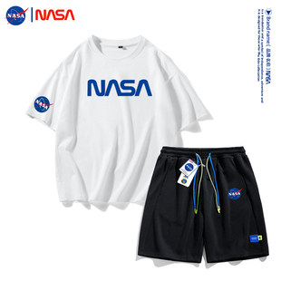 套装 NASA新款 2024夏季 短袖 男装 薄款 男纯棉宽松T恤休闲运动短裤