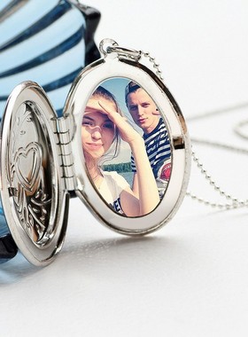时尚风圆形可以放照片项链