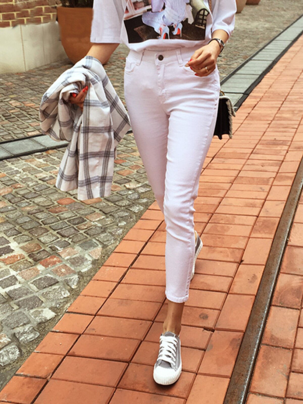 FLEECE WHITE JEANS WOMENS AUTUMN AND WINTER CLOTHES THICKENED 2024 NEW SLIMMING CROPPED PANTS HIGH WAIST STRETCH TROUSERS