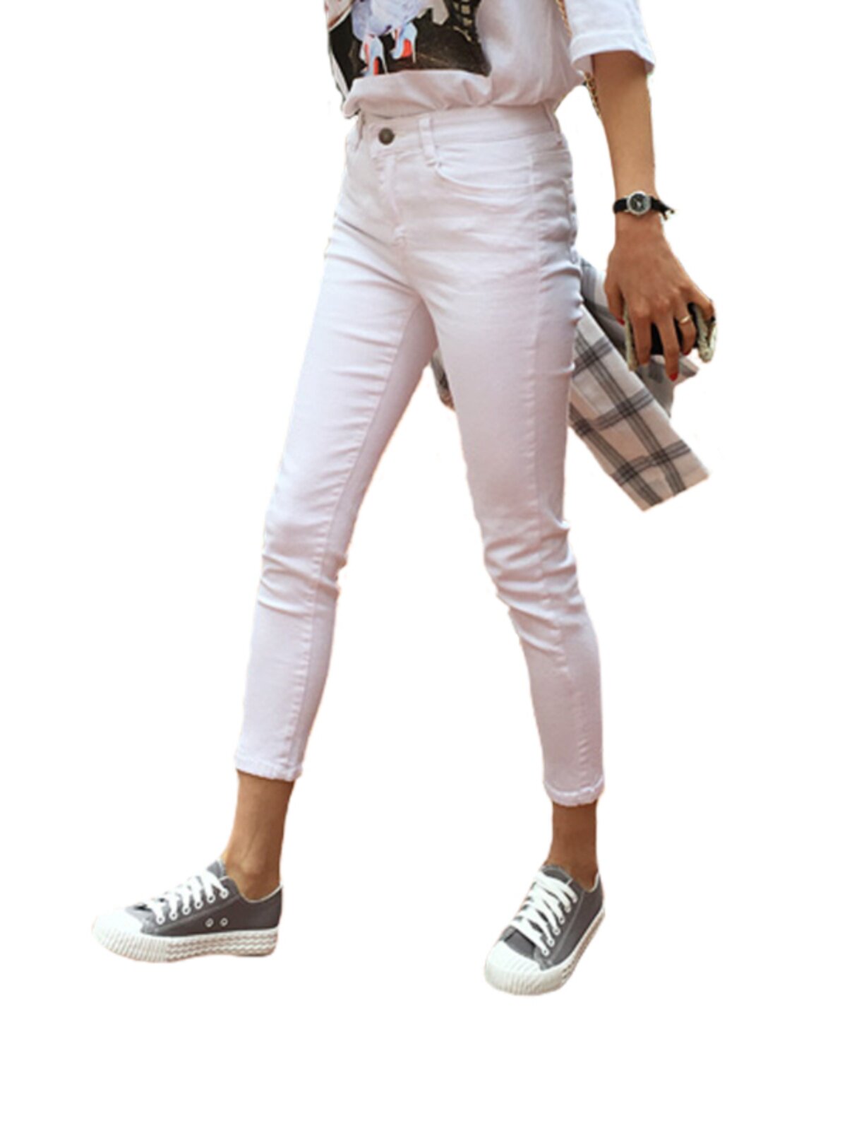FLEECE WHITE JEANS WOMENS AUTUMN AND WINTER CLOTHES THICKENED 2024 NEW SLIMMING CROPPED PANTS HIGH WAIST STRETCH TROUSERS