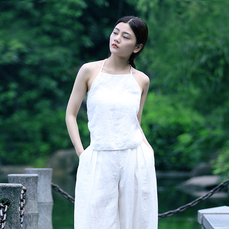 古石后原创布衣黑白色亚麻内搭打底睡衣吊带复古背心肚兜围兜女夏