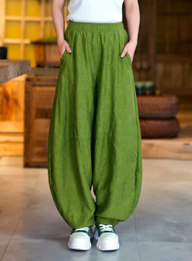 古石后原创休闲裤女春夏新款高端汉麻裤子宽松大码太极打坐灯笼裤