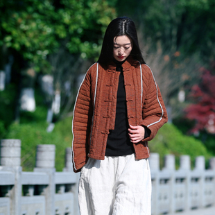 棉服 棉麻土布对襟立领加厚短款 古石后原创布衣新中式 棉袄女冬季