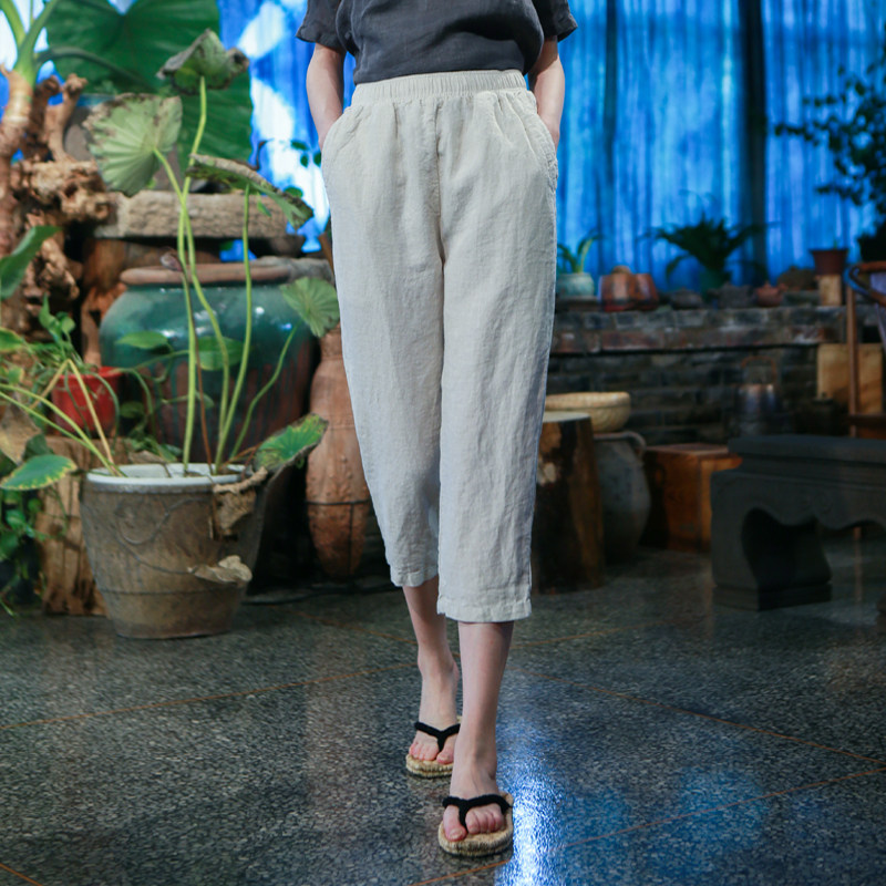 古石后原创布衣裤子女夏亚麻显瘦百搭休闲裤七分萝卜裤小脚铅笔裤