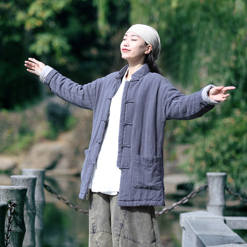古石后棉麻土布复古宽松保暖棉服