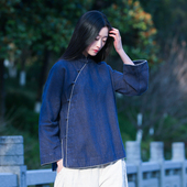 古石后原创布衣亚麻衬衫 复古中国风上衣茶服 女春秋立领斜襟中式