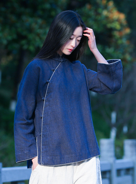 古石后原创布衣亚麻衬衫女春秋立领斜襟中式复古中国风上衣茶服
