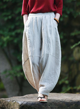 古石后原创布衣高端亚麻长裤大码灯笼裤打坐禅修太极裤宽松阔腿裤