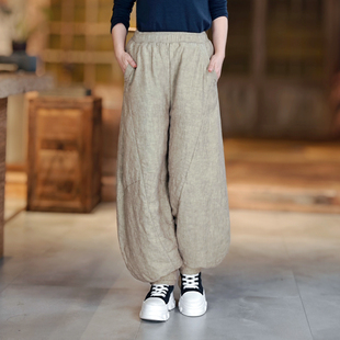 加厚夹棉灯笼裤 古石后原创布衣外穿棉裤 大码 汉麻保暖防寒裤 女冬季