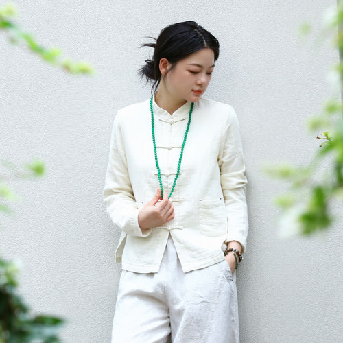 古石后原创布衣春秋中式外套女棉麻复古国风唐装盘扣对襟衬衫上衣