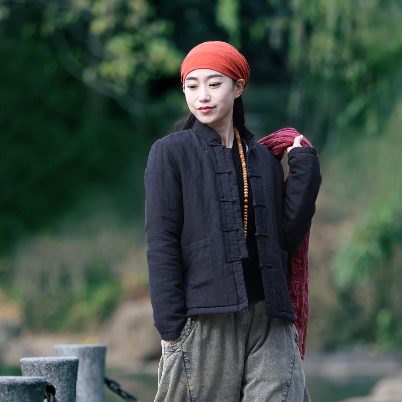 古石后亚麻复古中式加厚保暖棉服
