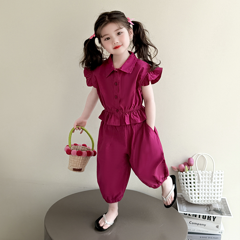女童夏季套裝2025新款兒童洋氣時(shí)髦飛袖衣服寶寶夏裝兩件套小童潮