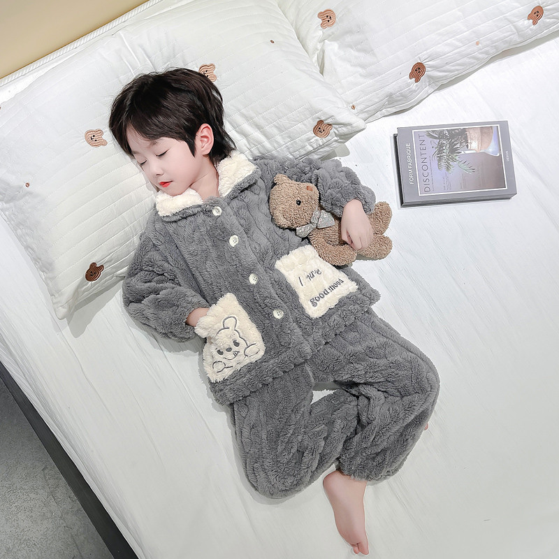 掌击掌珊瑚绒秋冬季卡通小熊睡衣