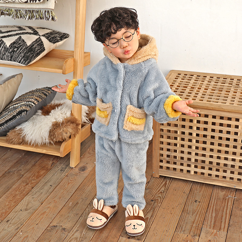 男童睡衣套装冬季珊瑚绒宝宝加厚法兰绒中小童男生儿童家居服秋冬