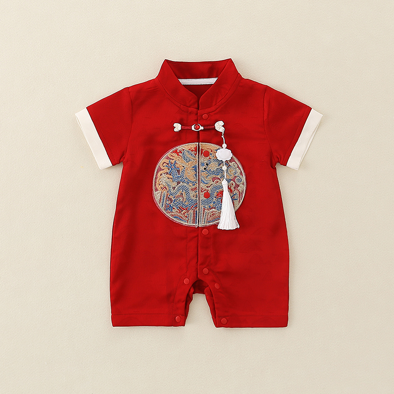 婴儿衣服夏装连体衣薄款男女宝宝国风周岁外出服百天喜庆幼儿汉服