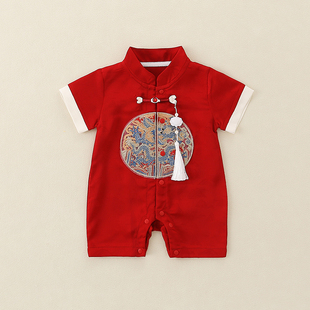 婴儿衣服夏装连体衣薄款男女宝宝国风周岁外出服百天喜庆幼儿汉服
