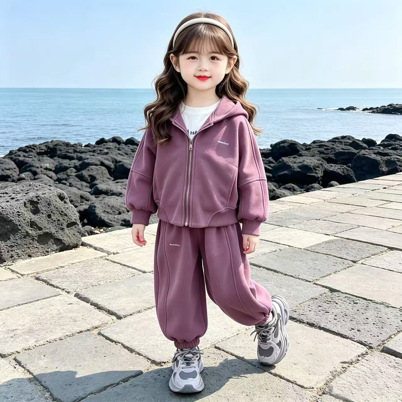 女童连帽卫衣运动套装小女孩春秋学院风儿童休闲两件套运动穿搭潮