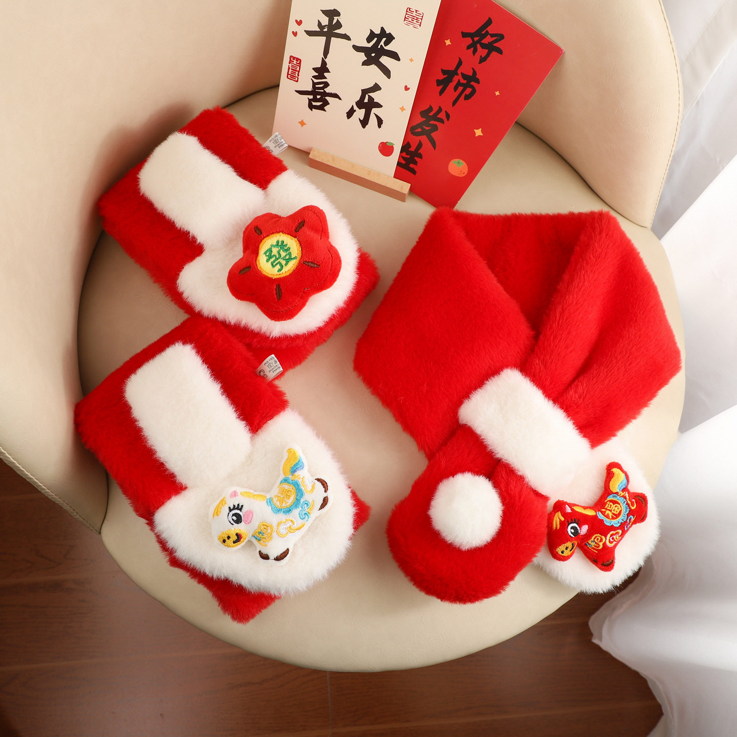 新年红色儿童围巾红色男女童