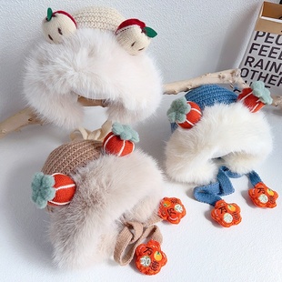 儿童毛线帽子秋冬季宝宝加厚针织保暖帽男女童新年毛绒防风护耳帽