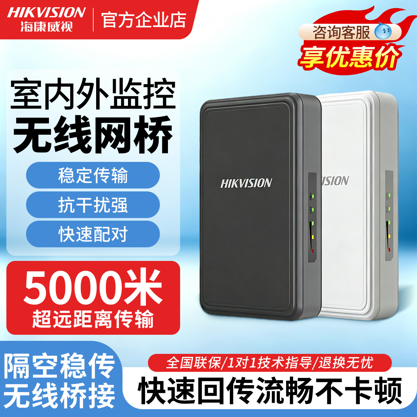 海康威视无线网桥一对室外监控500米1 3公里5G大功率户外电梯网桥