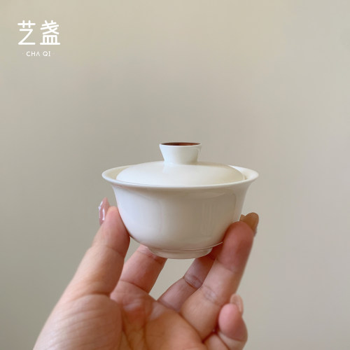 陶瓷迷你小盖碗茶杯60ml白瓷手绘一人饮家用功夫茶具泡茶碗茶盏