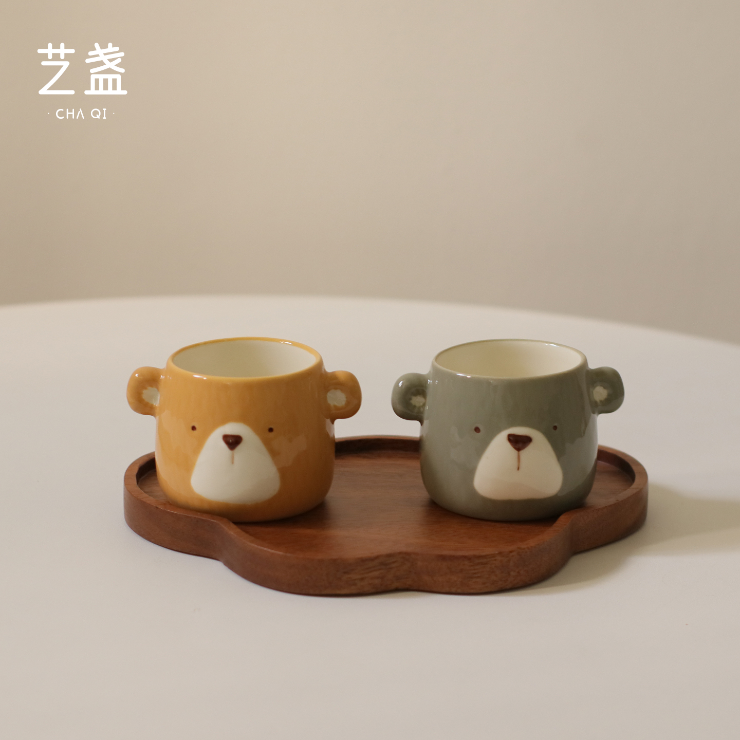 艺盏可爱小熊咖啡杯日式手工陶瓷小奶杯家用主人茶杯分享品鉴杯
