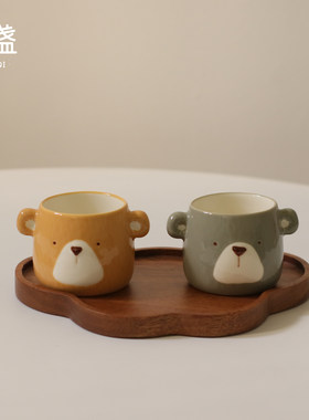 艺盏可爱小熊咖啡杯日式手工陶瓷小奶杯家用主人茶杯分享品鉴杯