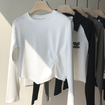 不规则设计感白色长袖T恤女