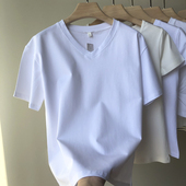 显瘦白色女体恤v领上衣 欧货棉质宽松基础款 纯色t恤女短袖 ins夏季