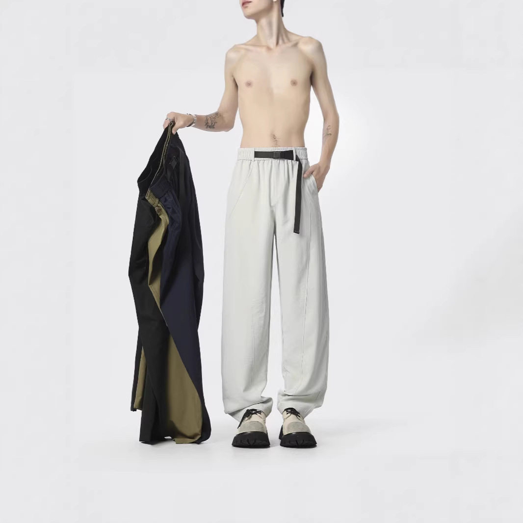 美式cleanfit黑色垂感西裤男夏季新款潮牌直筒百搭微喇休闲长裤子