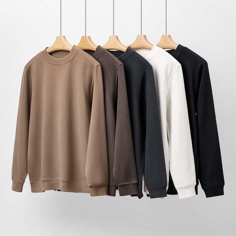 DXCG斜纹宽松纯色立领打底卫衣男秋冬内搭套头长袖t恤复古男上衣