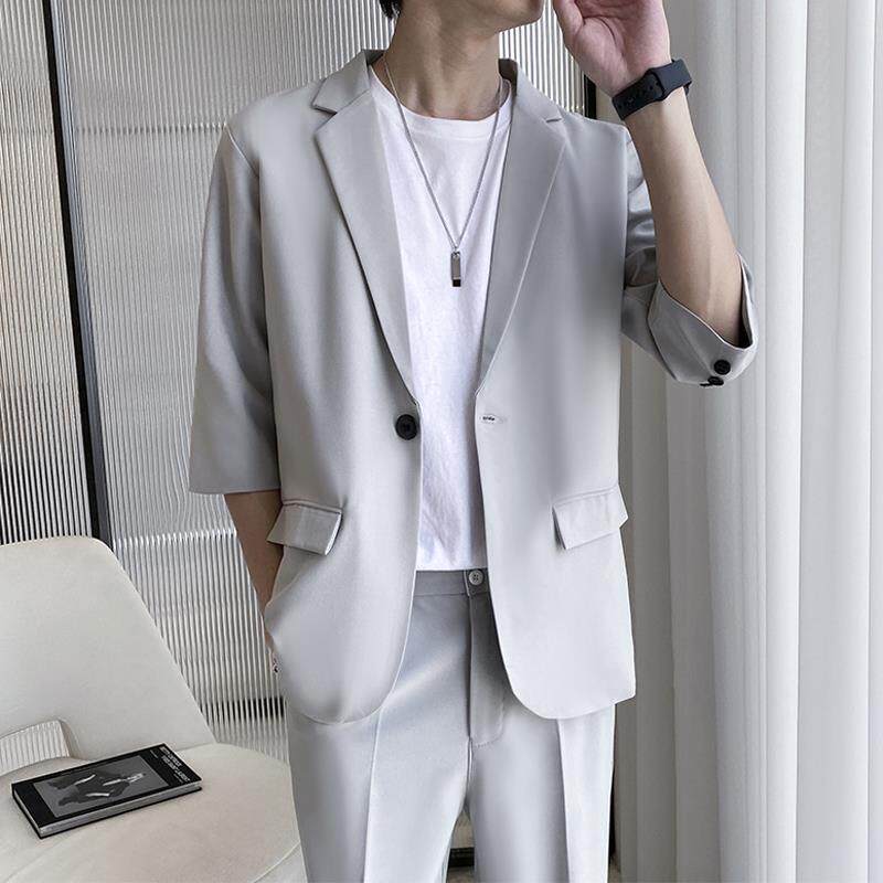 休闲轻熟风小西装男短袖夏季外套韩版潮流雅痞帅气轻薄款短袖