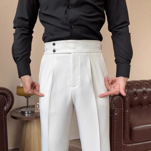 新款男士百搭小直筒松紧弹力腰那不勒斯西裤潮流无品牌ins新款