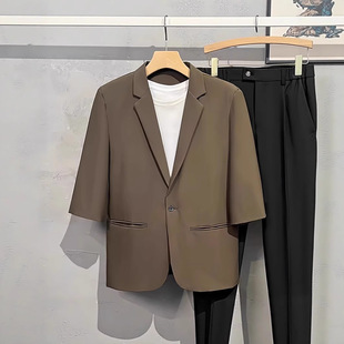 高级垂感短袖西装外套男款夏季韩版休闲潮流薄款痞帅中袖