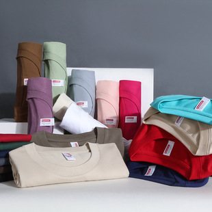 210g重磅白色透气圆领短袖T恤纯棉宽松纯色男女品质基础款筒织t恤