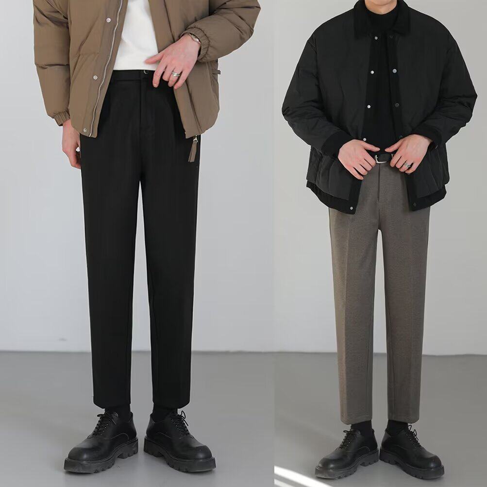 西裤男士秋冬厚款毛呢休闲长裤磨毛免烫商务直筒垂坠感裤子男