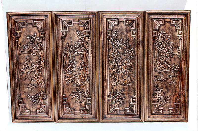 东阳木雕刻工艺客厅茶楼室内墙壁挂件四条屏中式家居装饰琴棋书画