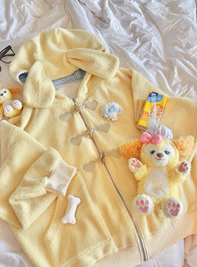 【再贩现货】原创 毛绒小狗 动物耳朵毛毛秋冬宽松牛角扣连帽外套