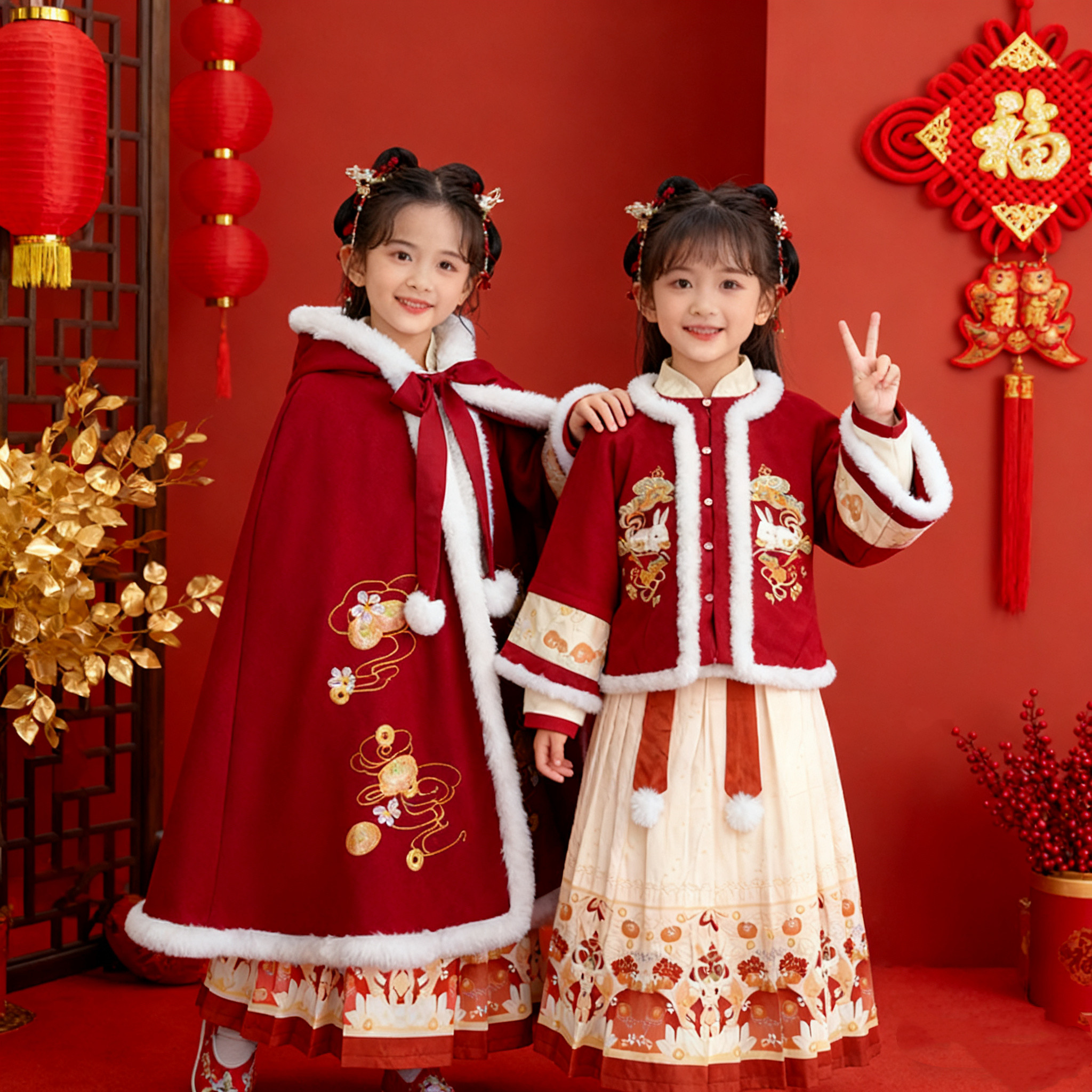 马面裙女童2026新款儿童过年拜年服冬款新年衣服套装冬季汉服唐装