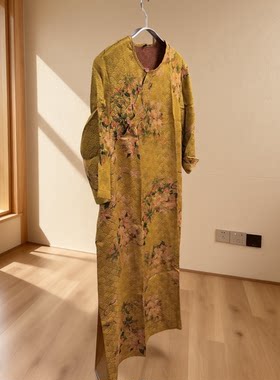 大码真丝香云纱斜襟半开旗袍