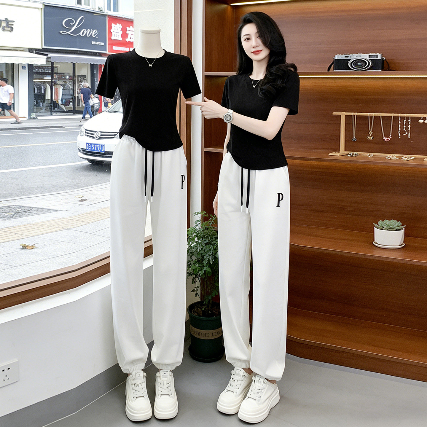 超火休闲运动套装女夏季新款高级感短袖T恤束脚裤显瘦气质两件套