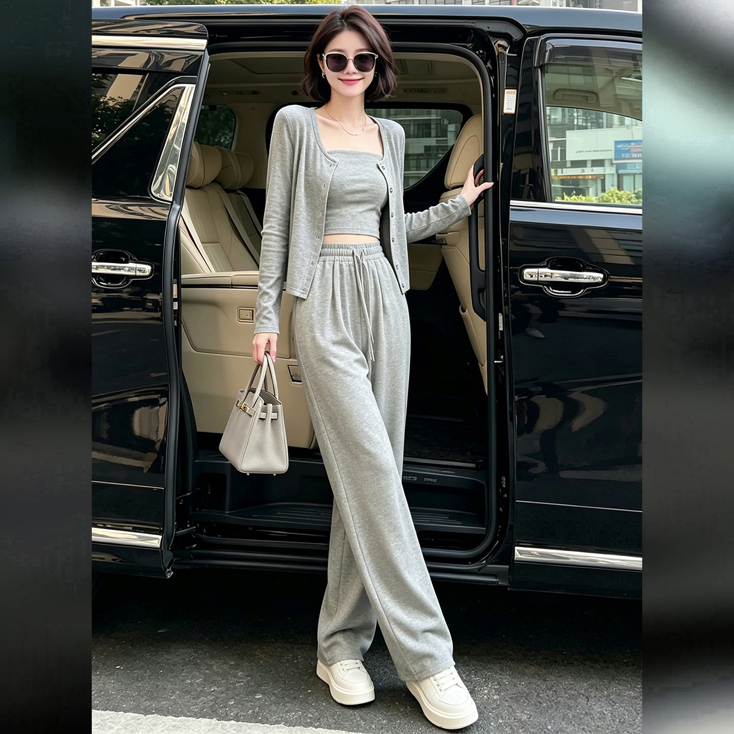 2026秋新女减龄开衫阔腿三件套