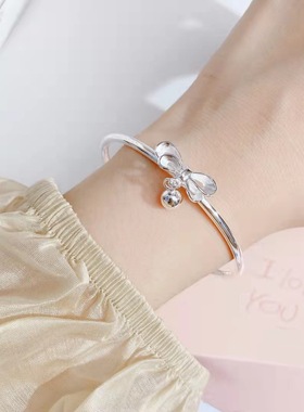 网红款镀银蝴蝶结铃铛手镯女学生闺蜜逃公主礼物女韩版简约小众