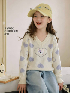 703哈哈家 特价 女童秋冬新款洋气韩版甜美时髦爱心猫咪毛衣上衣
