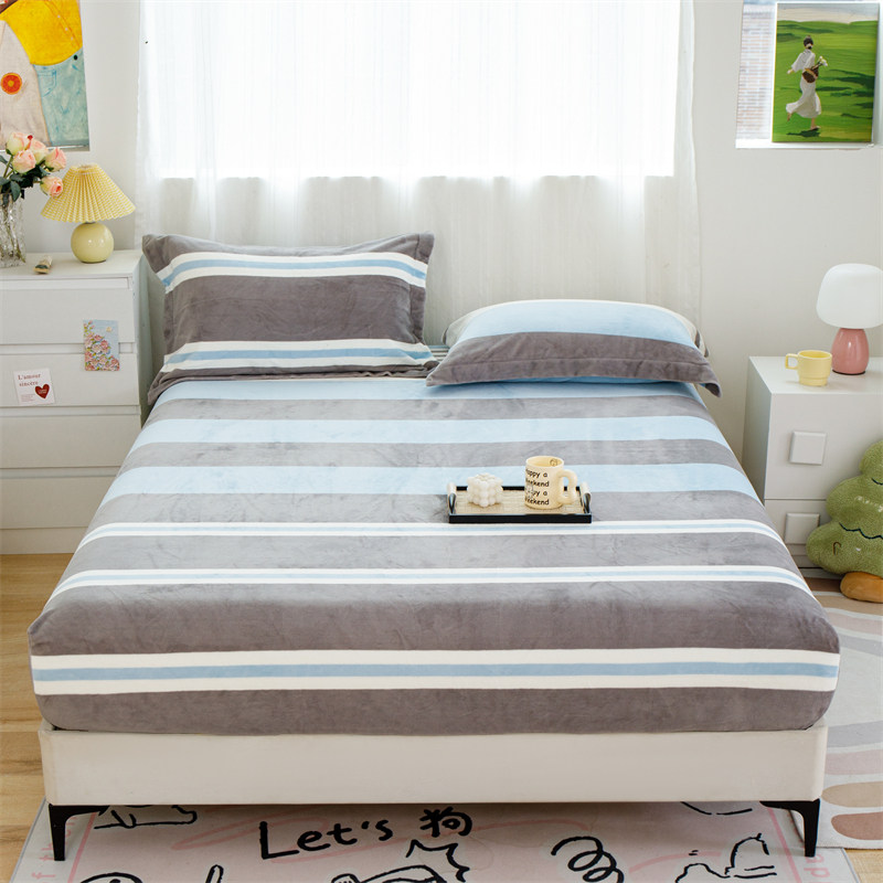加高床笠40cm加厚床垫牛奶绒冬天床单四周松紧带包边条纹床签加绒