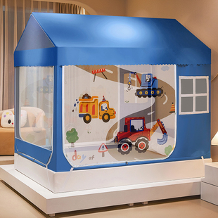 工程车男孩小汽车图案1米儿童蚊帐床上帐篷矮款挡空调风吹135定制